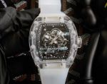 Swiss Copy Richard Mille RM055 Transparent Case Skeleton Dial Black Inner Bezel White Rubber Strap Watch